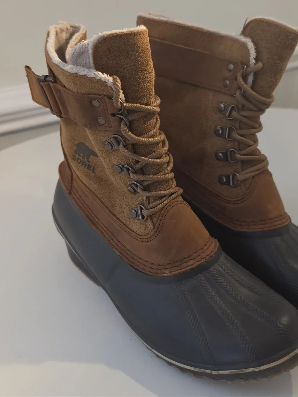 Sorel Winter Fancy Lace II Duck Boot Elk Brown Waterproof Suede Size 11